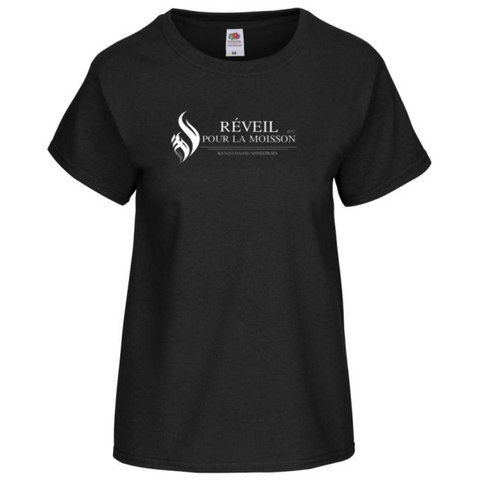 T-shirt femme manches courtes avec logo Réveil pour la moisson Coutures latérales profilées pour une coupe féminine T-shirt femme manches courtes avec logo Réveil pour la moisson Coutures latérales profilées pour une coupe féminine